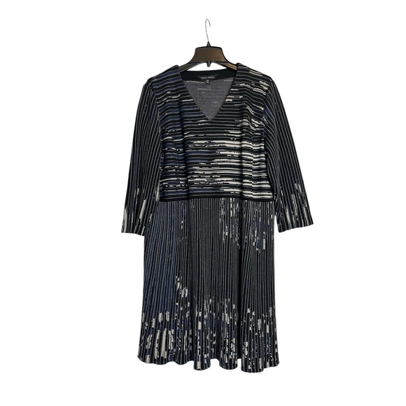 Ming Wang Stripe Jacquard Sweater Dress Size 2X Black Blue